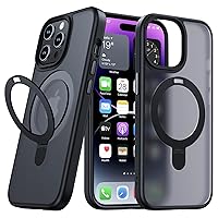 Aunote Magnetic Stand for iPhone 14 Pro Case [Compatible with MagSafe][Military Drop Protection] Shockproof Invisible Kickstand Translucent Matte iPhone 14 Pro Phone Cases, Black