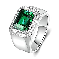 10K/14K/18K Solid Gold 4 Carat Emerald Cut Sapphire/Ruby/Emerald Men's Ring,Wedding Gemstone Band Ring Jewelry Gift for Him Boyfriend Husband Father