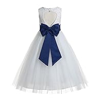 ekidsbridal White Heart Cutout Floral Lace Flower Girl Dress Mini Bride Wedding 172T