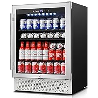 Tylza Beverage Refrigerator 24 Inch, 190 Can Built-in/Freestanding Beverage Cooler Fridge with Glass Door and Advanced Cooling Compressor for Beer and Soda or Wine, Low Noise, 37-64 F