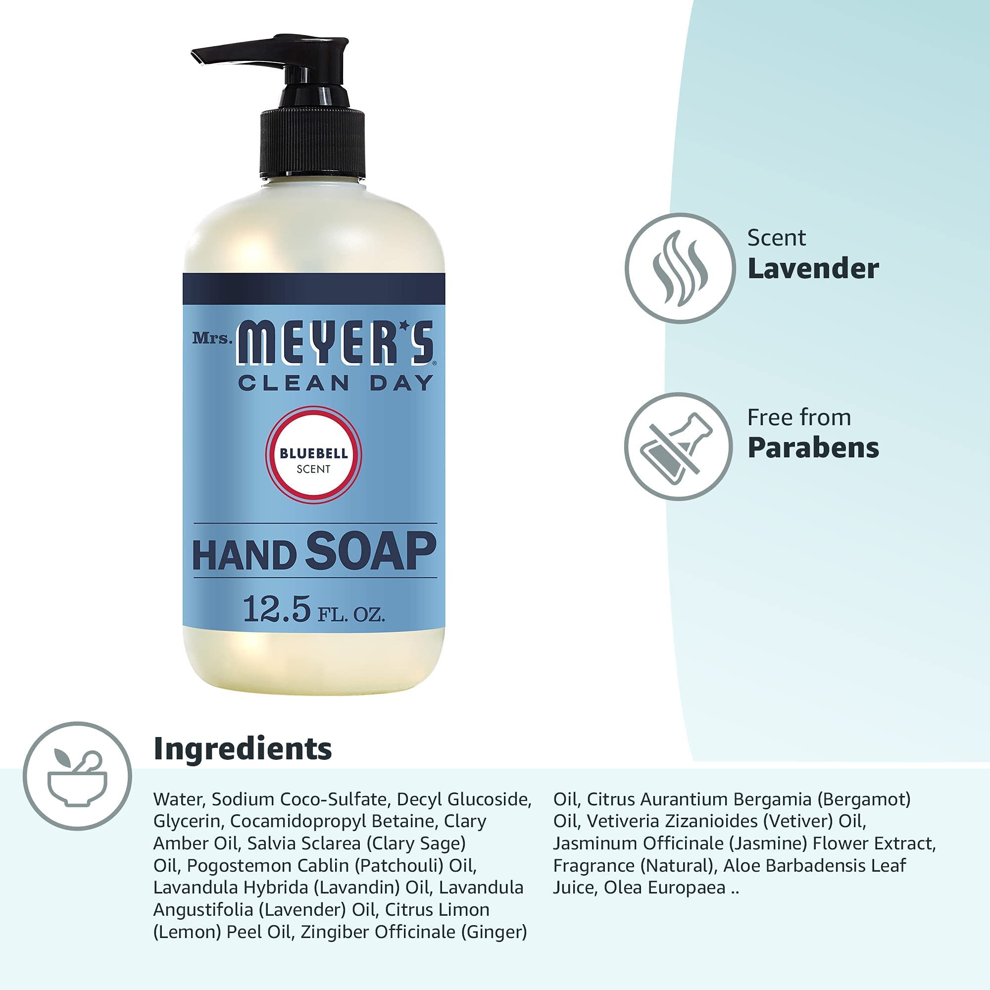 Mrs. Meyer's Hand Soap, Made with Essential Oils, Biodegradable Formula, Bluebell, 12.5 fl. oz