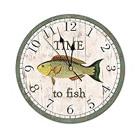 Tilapia Wall Clock Time to Fish Wall Clocks Battery Operated Farmhouse Clock Decorative Wall Clock for Kitchen,Living Room,Bedroom,Fishing Gifts for Dad, Gifts for Fishermen, 10 Inch