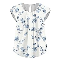 Womens Short Sleeve T Shirts Peplum Tops for Women 2024 Summer Casual Fashion Print Bohemian Loose Fit with Short Sleeve Round Neck Shirts White Large