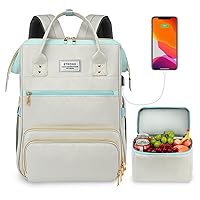 ETRONIK Lunch Backpack, 15.6 Inch Laptop Backpack with USB Port, Stylish Nurse, Teacher Work Bag with Insulated Cooler Lunch Box for Women Men/Travel, Grey Blue