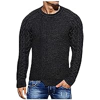 Men's Crewneck Casual Sweater Long Sleeve Basic Solid Waffle Knit Soft Pullover Sweater Retro Jumper Pullovers