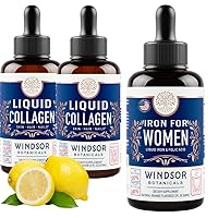 WINDSOR BOTANICALS Liquid Collagen 2-Pack and Liquid Iron for Women Beauty and Wellness Bundle