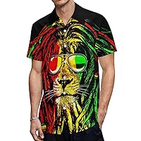 Reggae Rasta Lion Men's Shirt Button Down Short Sleeve Dress Shirts Casual Beach Tops for Office Travel