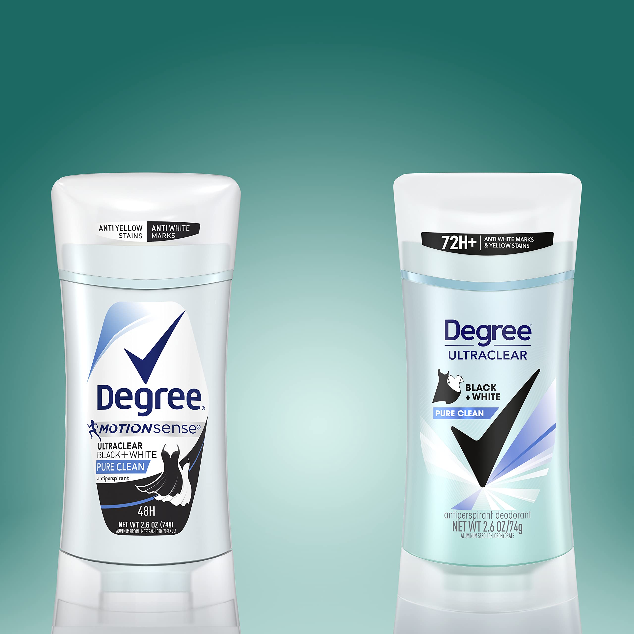 Degree Antiperspirant for Women Protects from Deodorant Stains Pure Clean Deodorant for Women 2.6 oz, Pack of 4