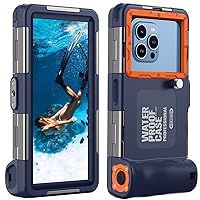 Lanhiem Universal Underwater Phone Case for Snorkeling, IP68 Professional Diving Waterproof Outdoor Cellphone Case with Lanyard for iPhone Galaxy Huawei Moto All Series (Blue/Orange)