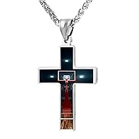 Unique Metal Basketball Court Belief Zinc Alloy Stainless Steel Necklace Silver Cross Pendants Religious Jewelry