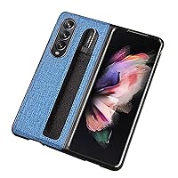 LICHIFIT Anti-Drop Mobile Phone Case with Pen Slot Protective Cover Shell for Samsung Z Fold 3 Blue