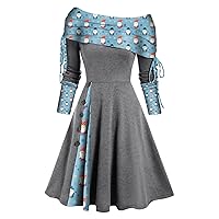 One Shoulder Long Sleeve Dress for Women 2023 Xmas Fit and Flare A-Line Cocktail Dress Womens Christmas Dresses