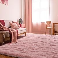 Pink Rugs for Bedroom Girls, 5x7 Shag Rug Fluffy Area Rugs with Non-Slip Backing for Living Room, Fuzzy Plush Carpet Washable Rug Cute Home Decor Aesthetic for Nursery Dorm Office