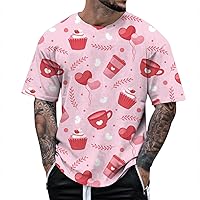 Men's Fashion Round Neck Loose Retro Short Sleeve T-Shirt Valentine's Day Spring and Summer Short Tops, M-3XL