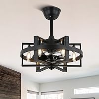 Black Caged Ceiling Fans with Lights, 18.5