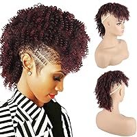 SCENTW High Puff Afro Ponytail with Bangs Short Kinky Curly Drawstring Ponytail Extension No Drawstring Synthetic Clip in Mohawk Ponytail Bun with Bangs Wrap Updo Clip in Hair Extensions