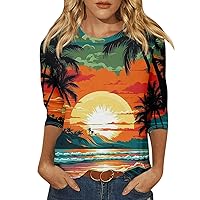 Women's Hawaiian Shirt 's Fashion Casual Round Neck 3/4 Sleeve Loose Printed T-Shirt Top, S-3XL