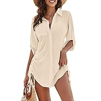 Blooming Jelly Womens Bathing Suit Cover Ups Bikini Swimsuit Coverup Drawstring Button Down Beach Dress Shirt