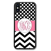 iPhone Xs Max, Phone Case Compatible with iPhone Xs Max [6.5 inch] Polka Dots Chevron Monogrammed Personalized IPXSM Black