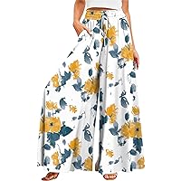 Women's 2024 Summer Wide Leg Palazzo Pants High Waisted Flowy Pockets Trendy Casual Lounge Boho Beach Trousers