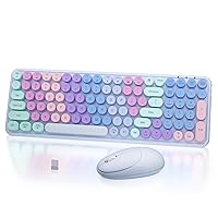 Rainbow Colorful Keyboard and Mouse Combo, Wireless Gradient Color Retro Round Keycaps Keyboard and Mouse Set with Plug and Play USB Receiver for PC Laptop(Purple-Colorful)
