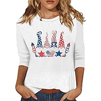 Womens 4Th Of July Tops Trendy 3/4 Length Sleeves Crewneck Sweatshirts Shirts American Flag Graphic Tees Casual Blouses