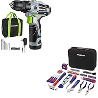 WORKPRO Cordless Drill Driver Kit and 100 Piece Kitchen Drawer Household Hand Tool Set