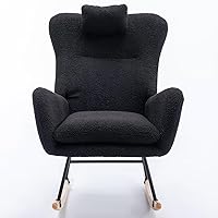Nursery Rocking Chair, Modern Accent Rocking Chair with Side Pocket, Upholstered Glider Rocker Rocking Accent Chair with High Backrest and Armrests, Modern Rocking Chair for Living Room Bedroom Black