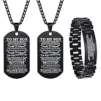 CaleesLLC To my son Dog Tag Necklace Engraved I Want You To Believe Deep in Your Heart 2Pcs Son Bracelet and Necklace with Adjustable Tool for Graduation Birthday Gift