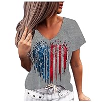 American Flag T Shirt Women 4th of July Shirts Patriotic Shirt 3/4 Sleeve Graphic Tee Tops-Summer Tops for Women 2024