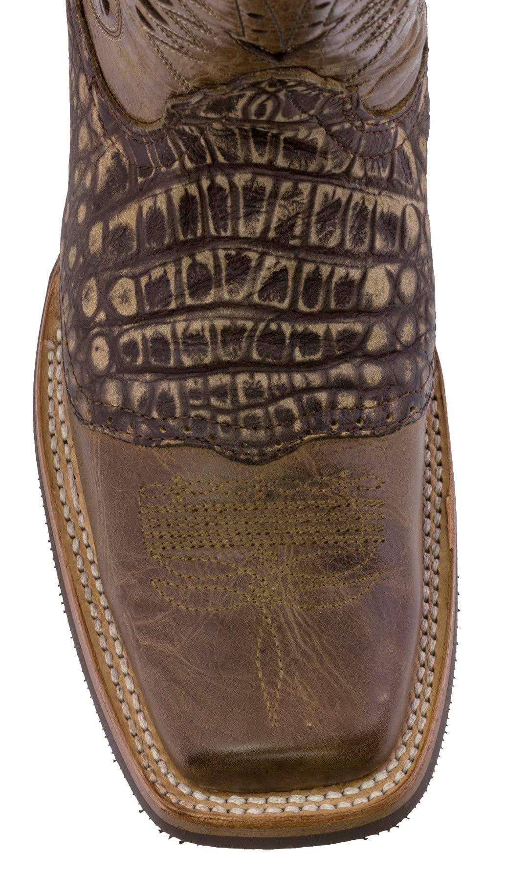 Texas Legacy Mens Sand Western Leather Cowboy Boots Crocodile Print Square Toe