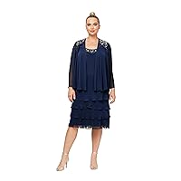S.L. Fashions Women's Plus Size Embellished Shoulder Chiffon Tiered Jacket, Mother of The Bride Dress