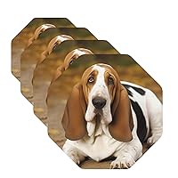 Coaster for Drink Leather Coaster Set of 6 Basset Hound Drink Coasters Heat Resistant Coffee Cup mat Tabletop Protection Cup Pad Decorate Cup Mat for Kitchen