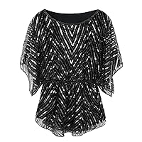 PrettyGuide Women's Sequin Blouse Tops Sparkly Beaded Evening Formal Party Dressy Tops