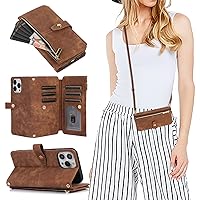 SZHAIYU Compatible with iPhone 15 pro max Crossbody case Wallet Purse for Women with Card Holder Flip Leather Strap 6.7'' (Brown, IP 15 Pro Max)