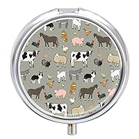 Round Pill Box Farm Animals Cow Pig Horse Portable Pill Case Medicine Organizer Vitamin Holder Container with 3 Compartments
