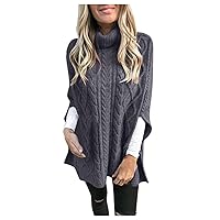 Womens Turtleneck Pullover Sweaters Trendy Slit Jumper Casual Cable Sweater Fall Winter Warm Knitted Blouse Shirt