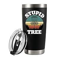 Panvola Stupid Tree Funny Disc Golf Player Gifts For Dad Mom Grandpa Grandma From Son Daughter Husband Wife Vacuum Insulated Tumbler Retro Stainless Steel With Removable Lid Drinkware (20 oz)