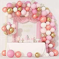 Amandir 164Pcs Rose Gold Pink Balloons Garland Arch Kit Light Pink Gold White Confetti Latex Metallic Balloons for Birthday Baby Shower Wedding Party Decorations Supplies