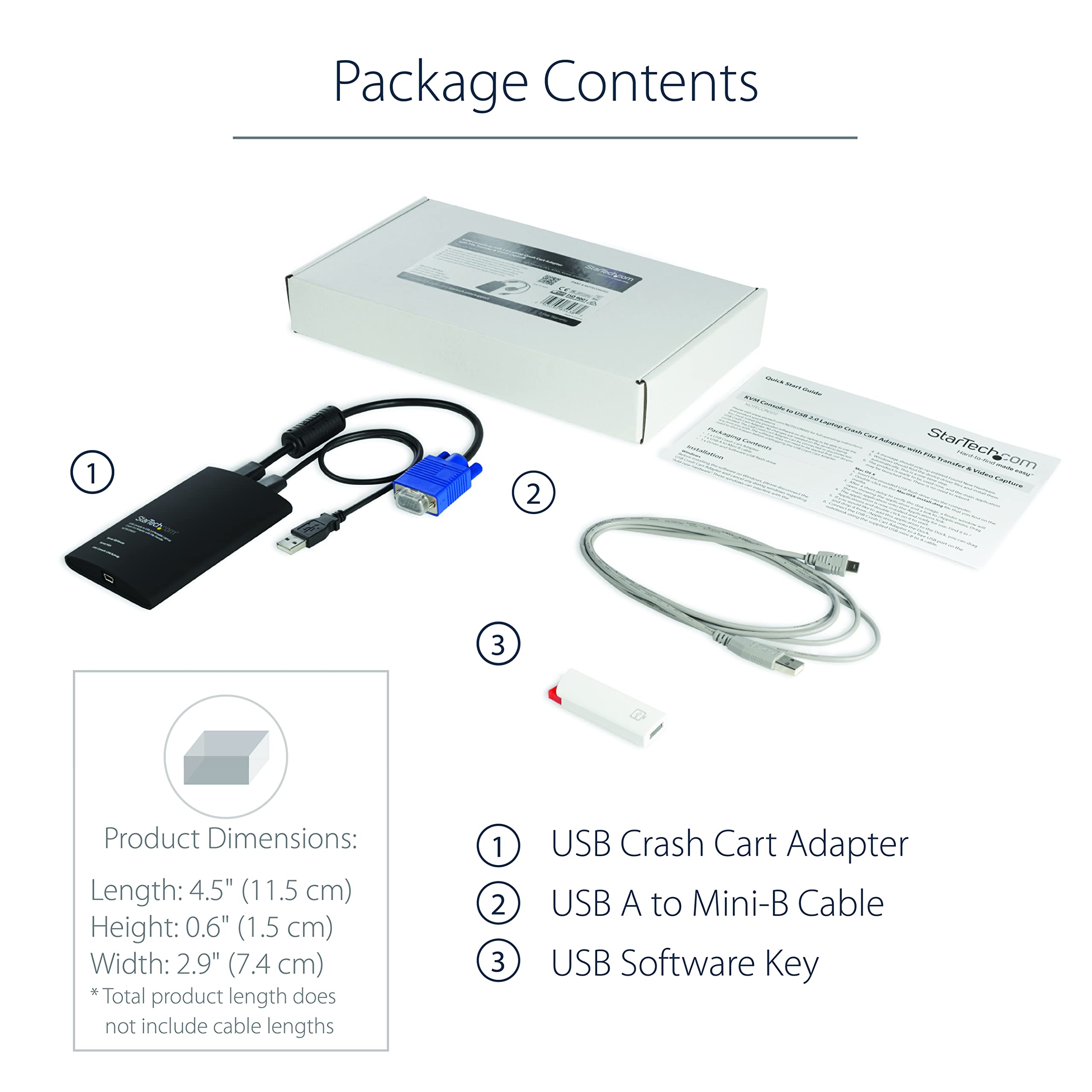 StarTech.com USB Crash Cart Adapter - File Transfer & Video - Portable Server Room Laptop to KVM Console Crash Cart (NOTECONS02), Black