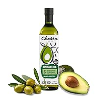 Chosen Foods 50/50 Blend 100% Pure Avocado, Extra Virgin Olive Oil – Non-GMO Blend Oil for Medium-Heat Cooking, Baking, Frying, 25.4 fl oz