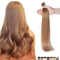 Elailite I Tip Hair Extensions Real Human Hair V3.0 Itip Keratin Bonded #12 Golden Brown (18 Inch) 100 Strands Natural Stick Hair 50g for Women