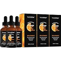 New York Biology Vitamin C Serum for Face with Hyaluronic Acid and 20% Vitamin C - 1 Fl oz – Moisturizing Anti Aging Face Serum for Dark Spots, Dark Circles, Fine Lines and Wrinkles – Pack of 3