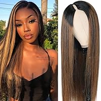 Nadula Hair Ombre Brown Highlight U Part Wig Human Hair Straight Upart Wigs for Women 10A Brazilian Virgin Hair Glueless Balayage Human Hair Half Wig No Glue No Sew In 150% Density FB30 Color 20inch