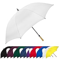 The Hole In One 62 Inch Large Oversize Windproof Golf Umbrella For Men And Women, 8 Strong Fiberglass Ribs Portable Umbrella, 2 Person Umbrella with Wooden Handle for Men & Women, White