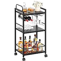 Bar Cart for The Home, 3 Tier Kitchen Carts with Wheels, Small Rolling Cart with Glass Holders, Wine Rack, Mini Bar Cart for Kitchen, Dining Room, Living Room, 13.0