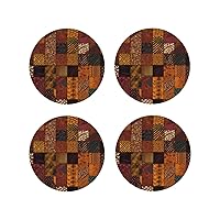 Leather Drink Coasters Set of 4 African Style Patchwork Print Coaster with Holder Waterproof Heat-Resistant Round Cup Mat Pad for Hot Cold Drink Non-Slip Coffee Coasters for Living Room Kitchen Bar