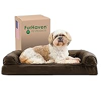 Furhaven Orthopedic Dog Bed for Medium/Small Dogs w/ Removable Bolsters & Washable Cover, For Dogs Up to 35 lbs - Plush & Suede Sofa - Espresso, Medium