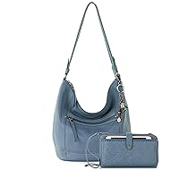 The Sak Sequoia Hobo Bag & Iris Large Smartphone Crossbody Bag In Leather - Purse Set For Everyday And Travel - Maritime Bundle