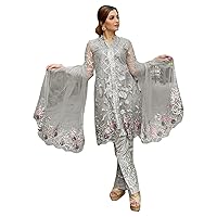 Ready to wear Short Kurti Stylish Net Pakistani Pants Style Sequin Sliver work Muslim party Suit 6546